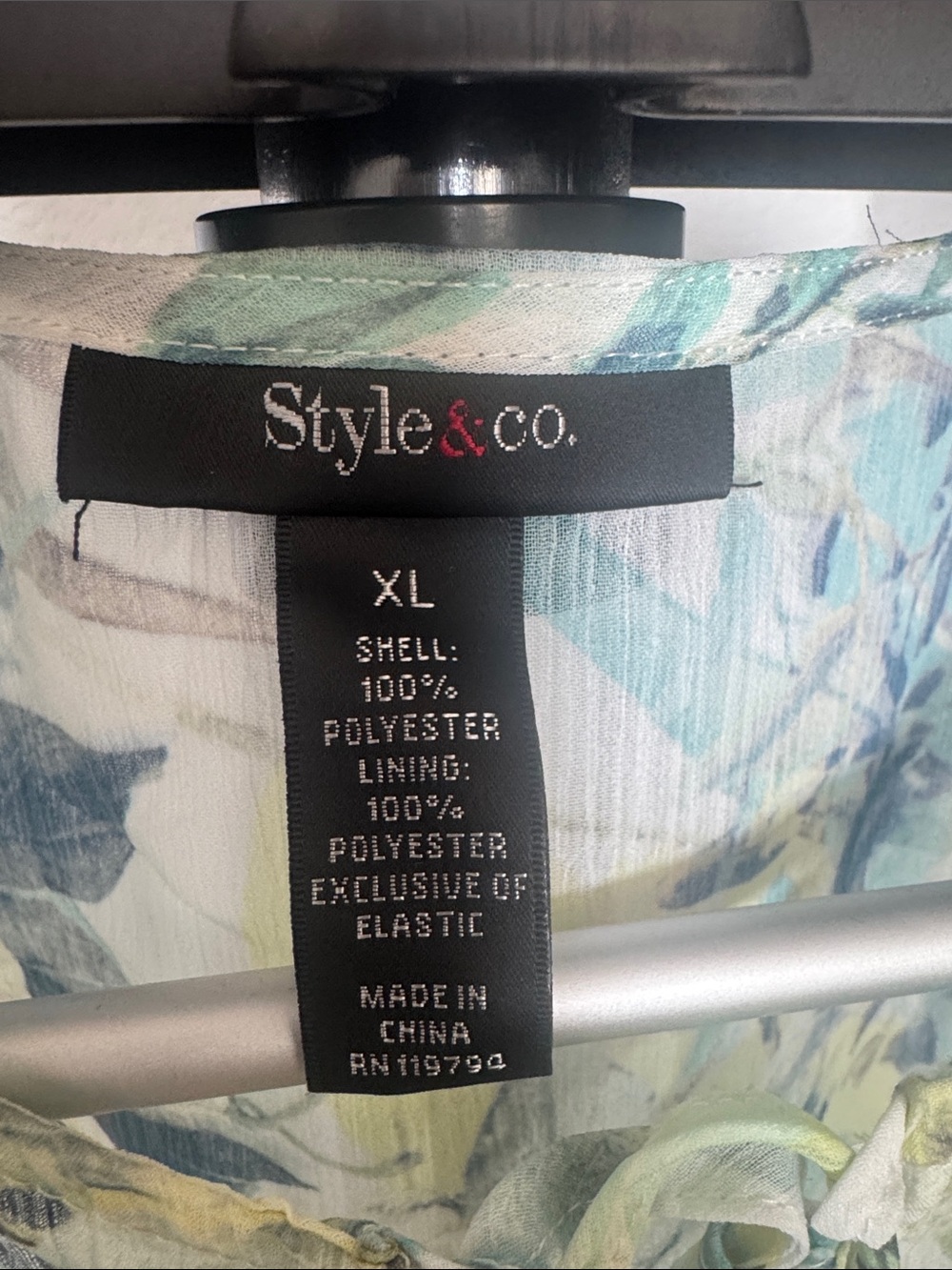 Style & Co. Sheer Floral Tie-Neck Tunic in Yellow and Teal - Picture 2 of 3